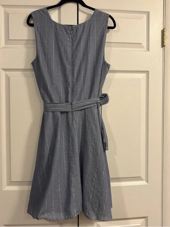 Chaps Silver Chambray Metallic Striped Sleeveless Dress - Picture 6 of 12